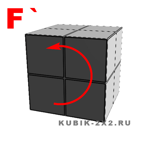 F' - поворот фронтальной стороны кубика 2 на 2 против часовой стрелки.