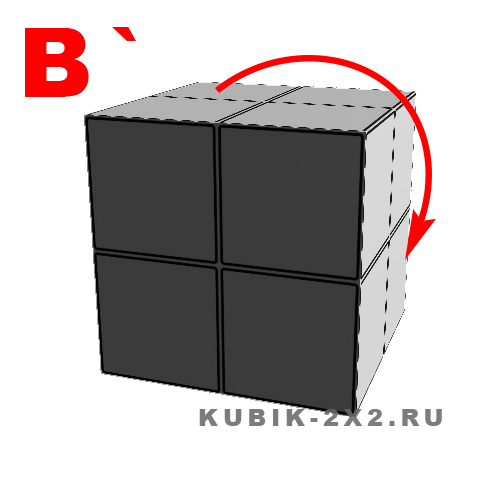 B` - поворот тыльной стороны кубика 2х2 против часовой стрелки.